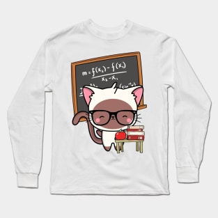 Funny White Cat is teaching Long Sleeve T-Shirt